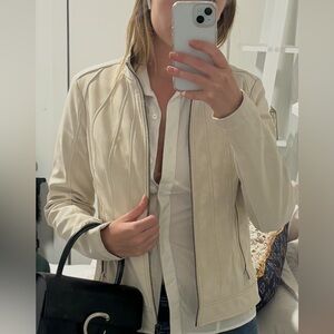 Desigual Women's Biker Jacket Blazer Cream White Zip Closure Size Small